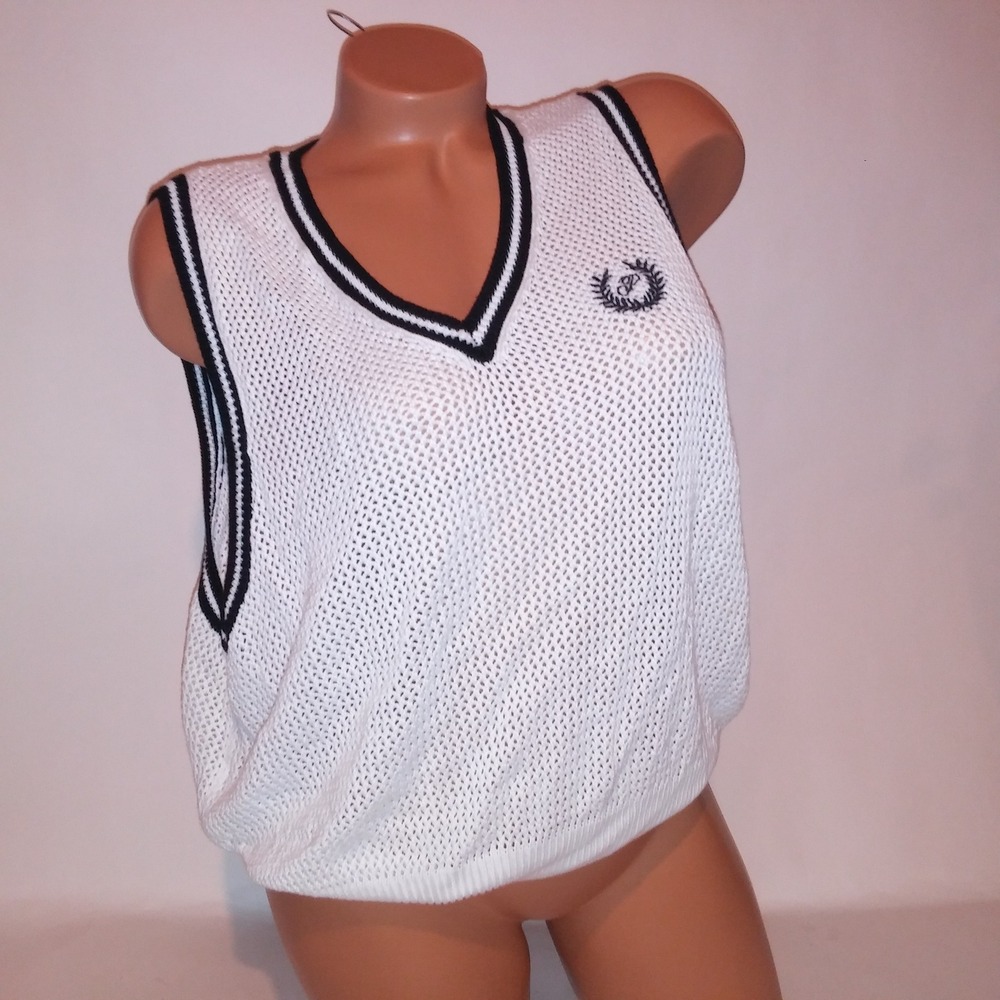 Victoria Secret PINK Sweater Vest Knit XL Black White Sleeveless Preppy Academia